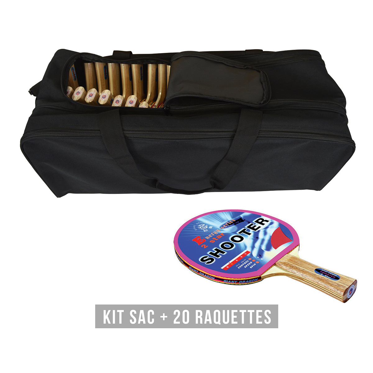 Kit raquette tennis de table SHOOTER (1 sac + 20 raquettes)