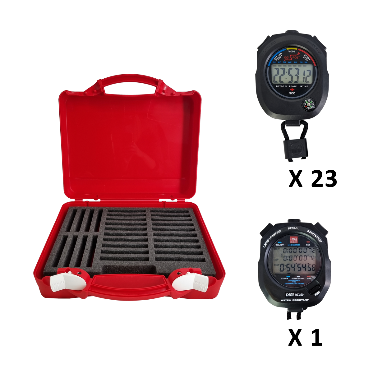 Kit 23 chronomètres SCO + 1 chronomètre C300 + mallette rigide