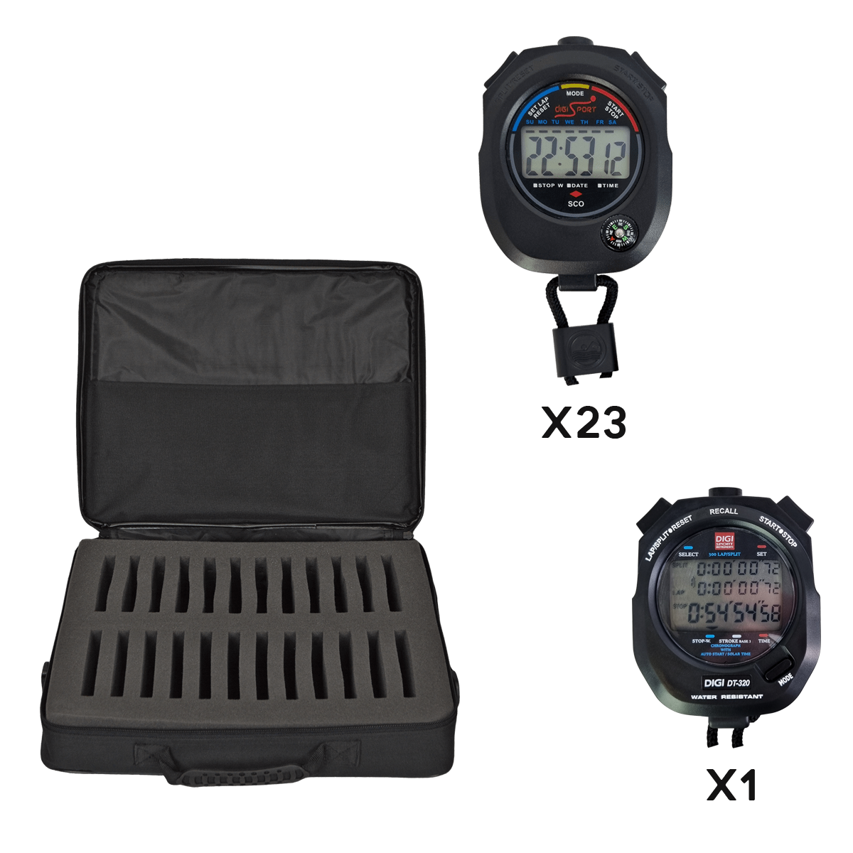 Kit 23 chronomètres SCO + 1 chronomètre C300 + mallette souple