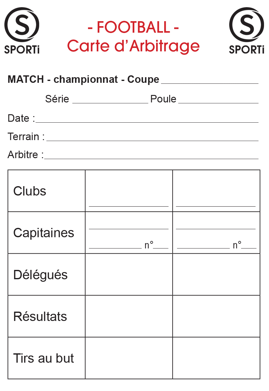 Carnet de 15 cartes seules d'arbitrage FOOT