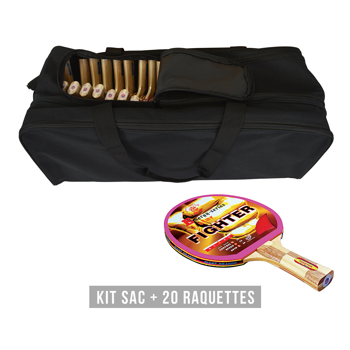 Kit raquette tennis de table FIGHTER (1 sac + 20 raquettes)