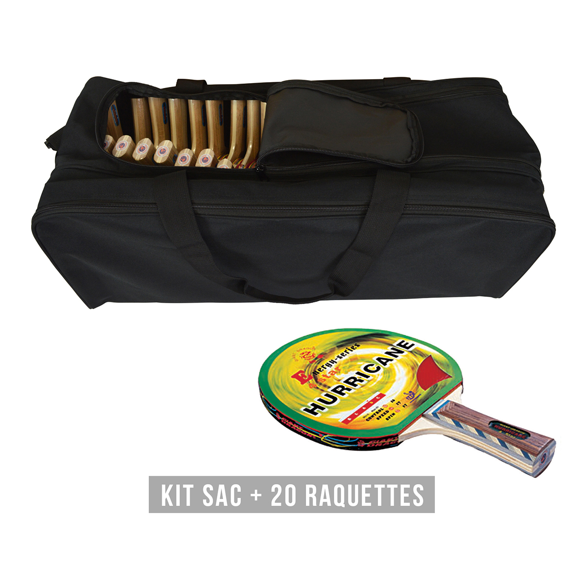 Kit raquette tennis de table HURRICANE (1 sac + 20 raquettes)