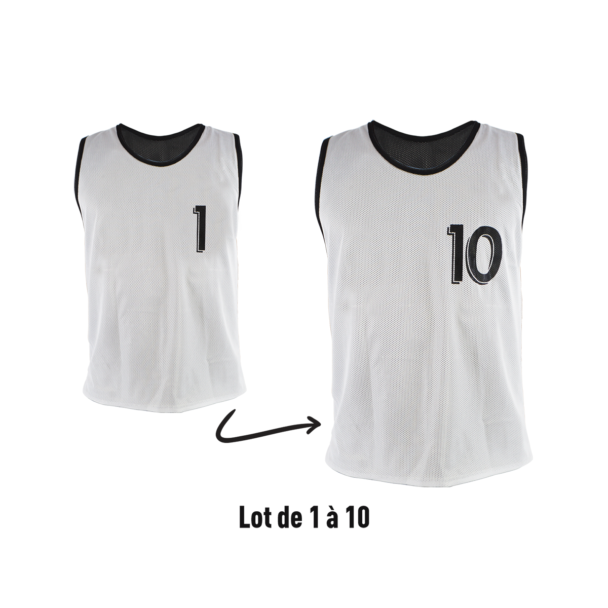 Lot de 10 chasubles réversibles numérotées (N° 1 à 10)