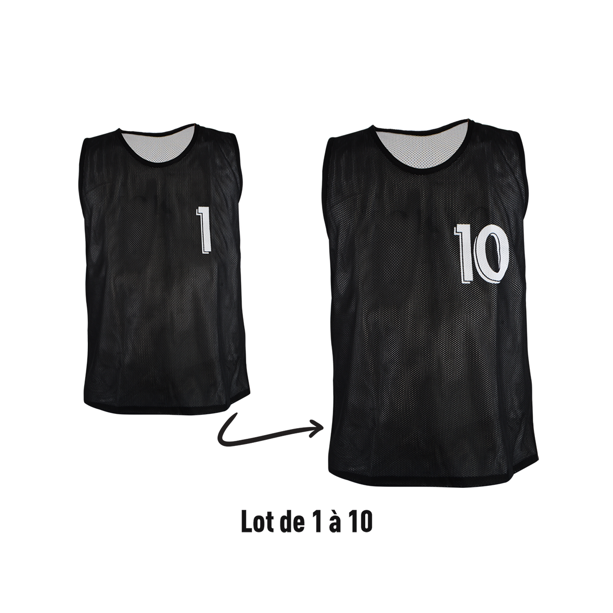 Lot de 10 chasubles réversibles numérotées (N° 1 à 10)