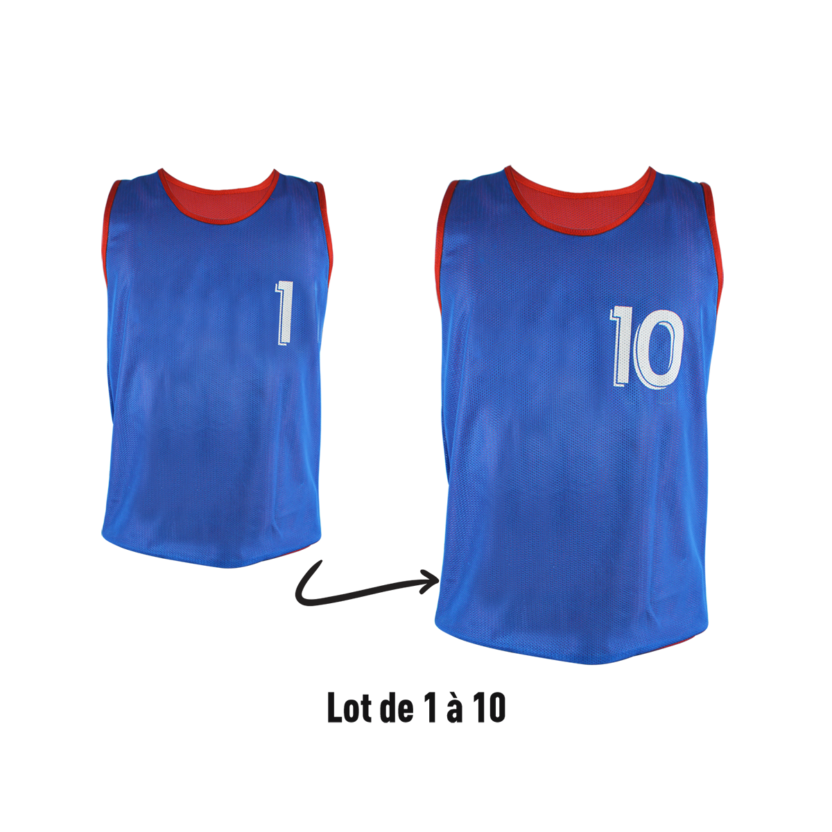 Lot de 10 chasubles réversibles numérotées (N° 1 à 10)