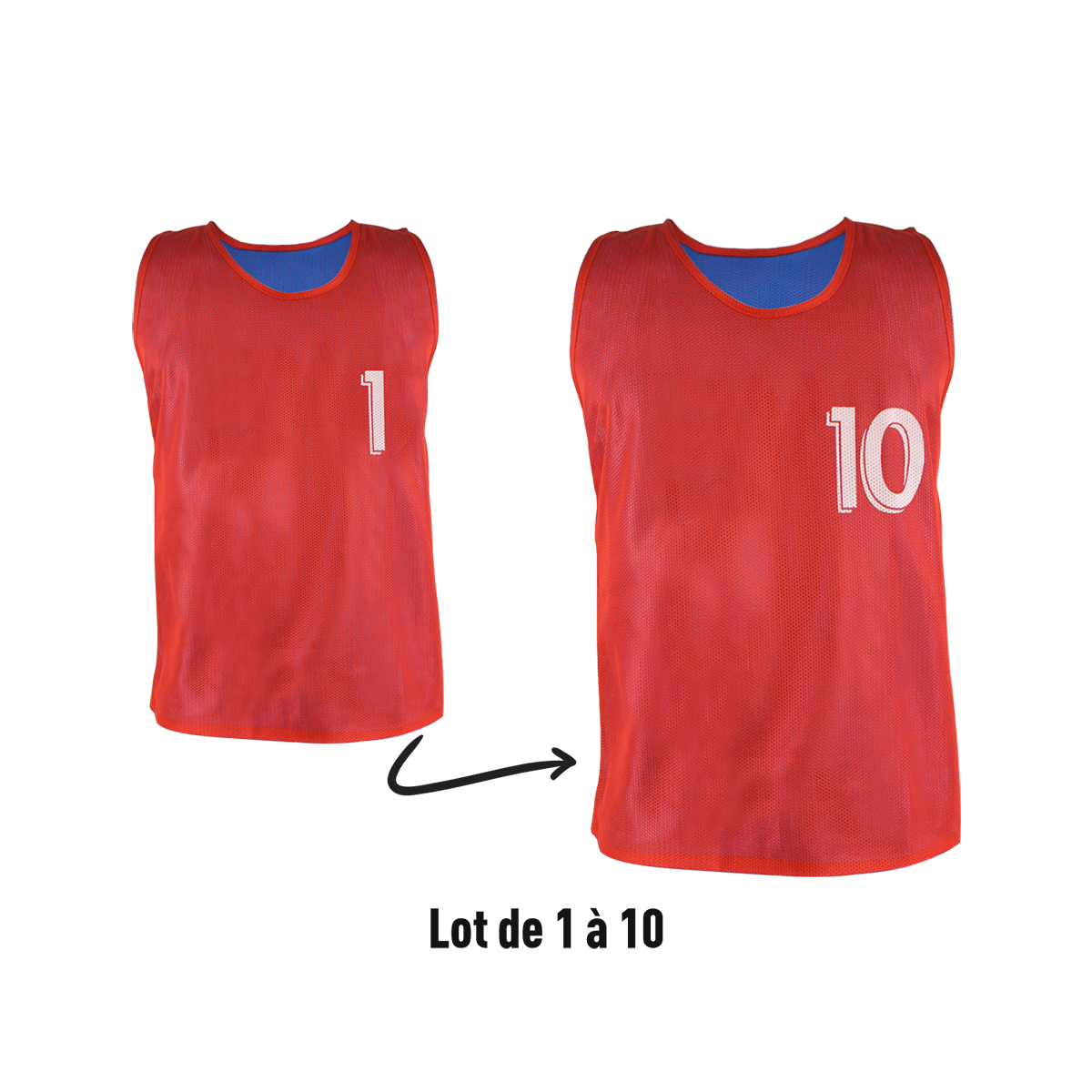 Lot de 10 chasubles réversibles numérotées (N° 1 à 10)