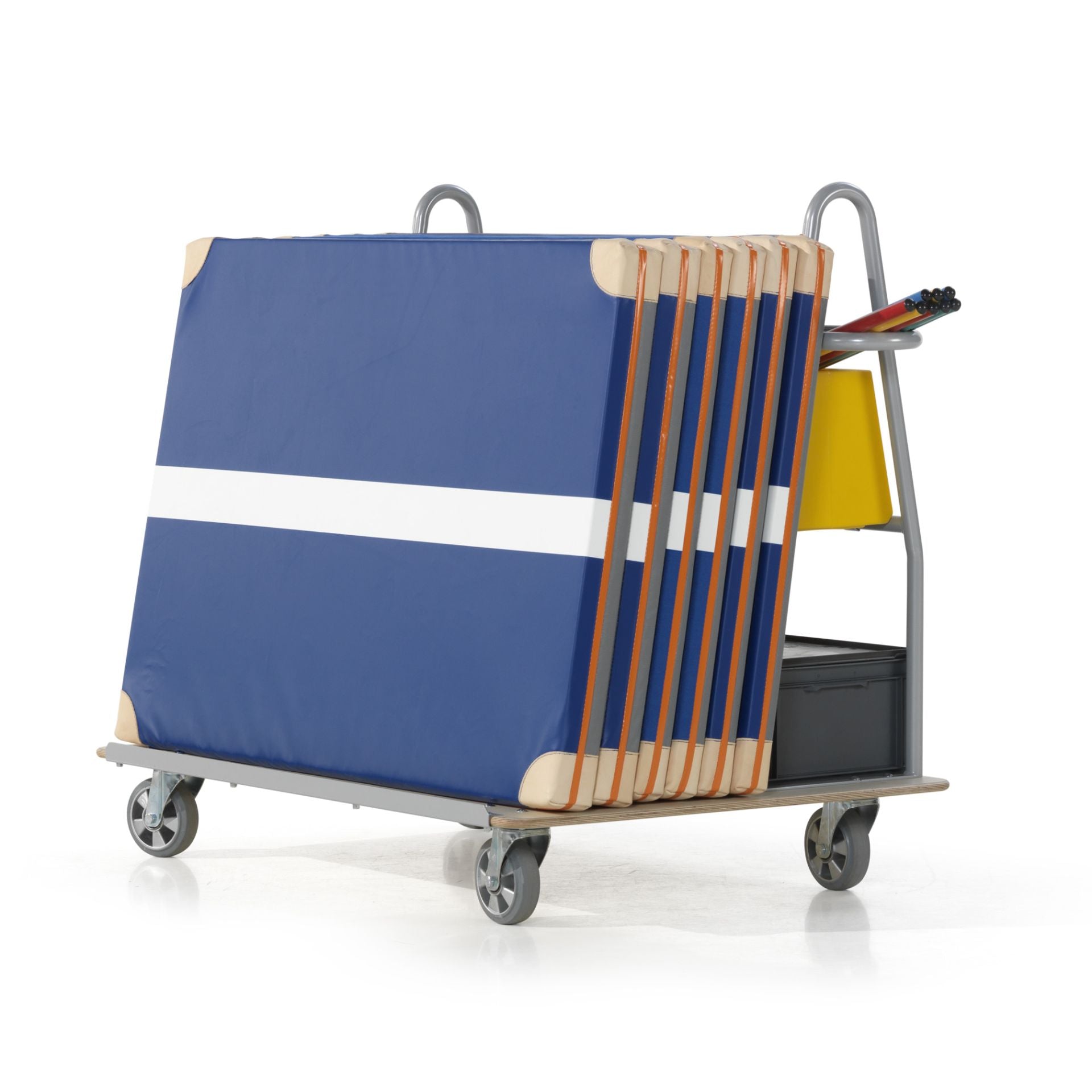 Chariot vertical pour tapis avec bac de rangement